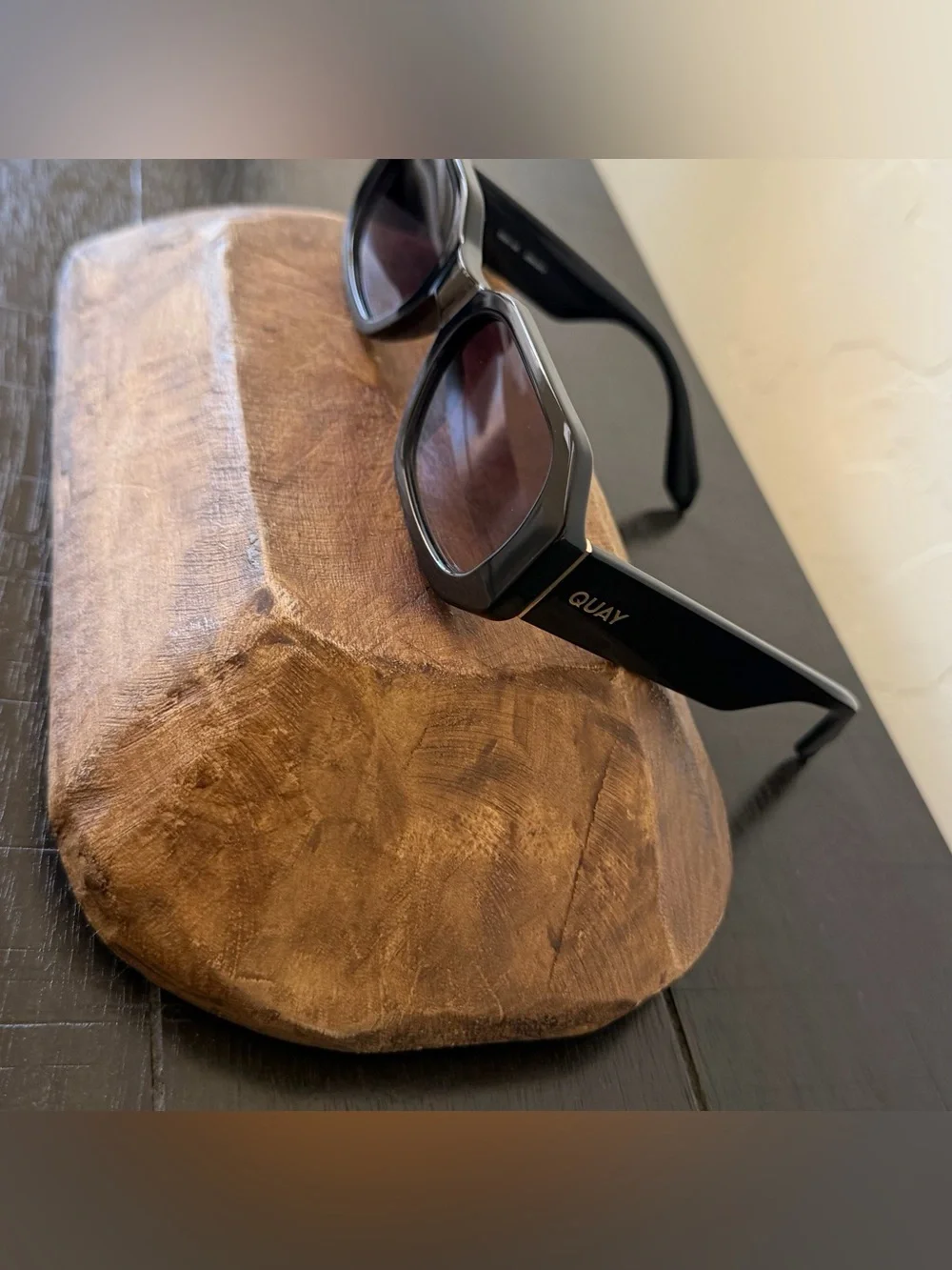 Quay HYPED UP Black Fame / Smoke Lens Geometric Narrow Sunglasses - Picture 6 of 9